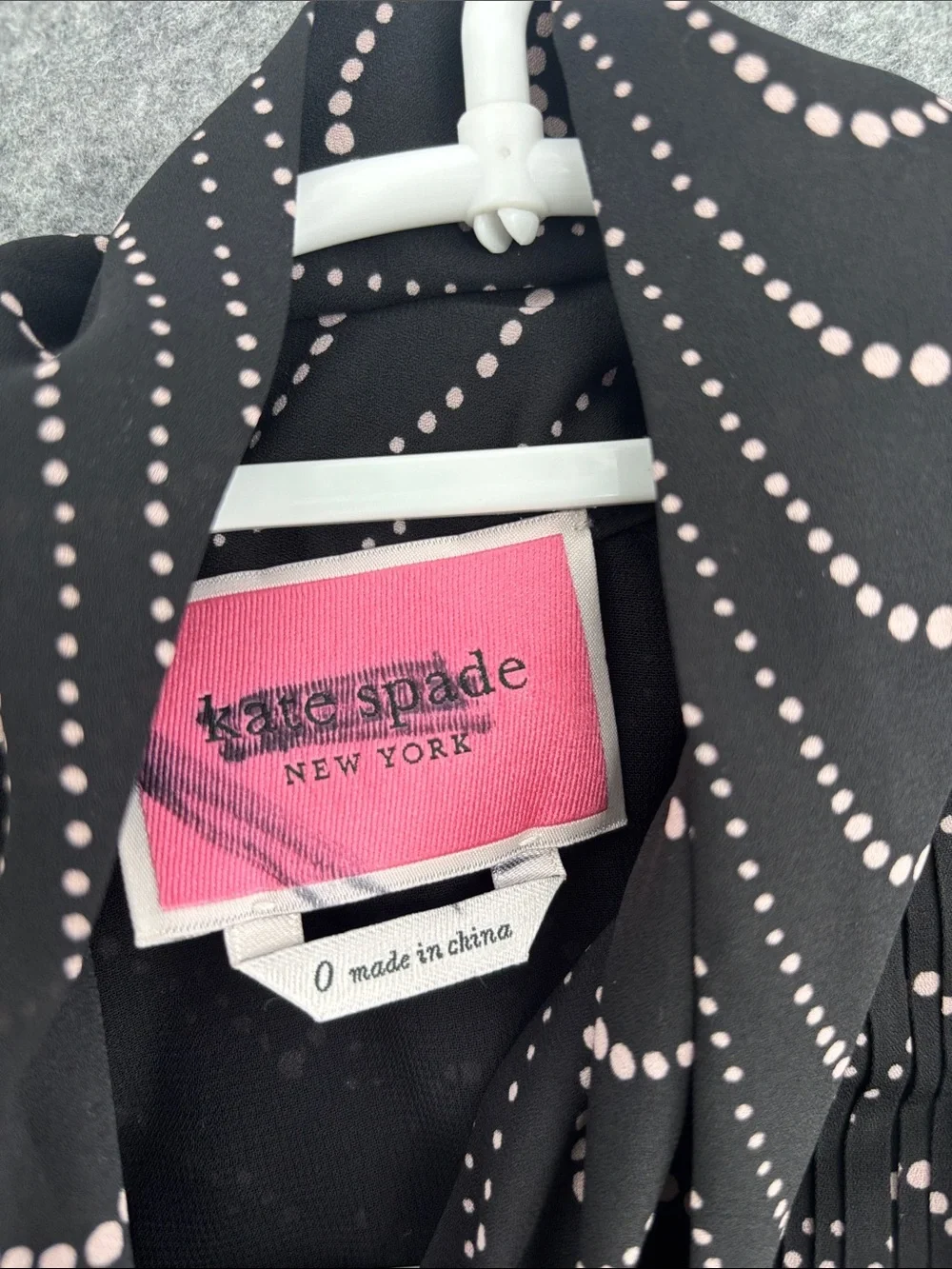 KATE SPADE Black Wavy Dot Pleated Chiffon Necktie long sleeve  lined dress NWT